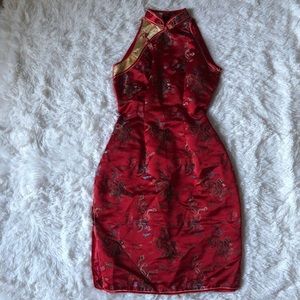 ◾️100% Silk Red Chinese Dragon Dress